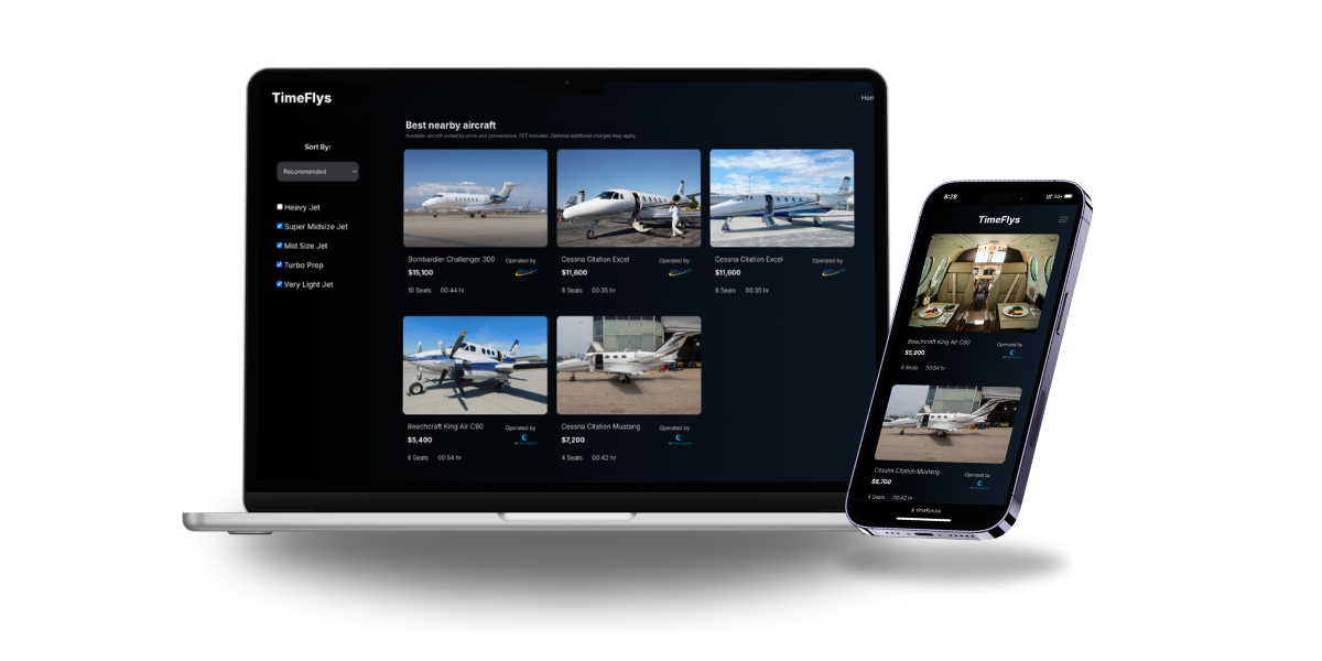 TimeFlys desktop and mobile platform mockup